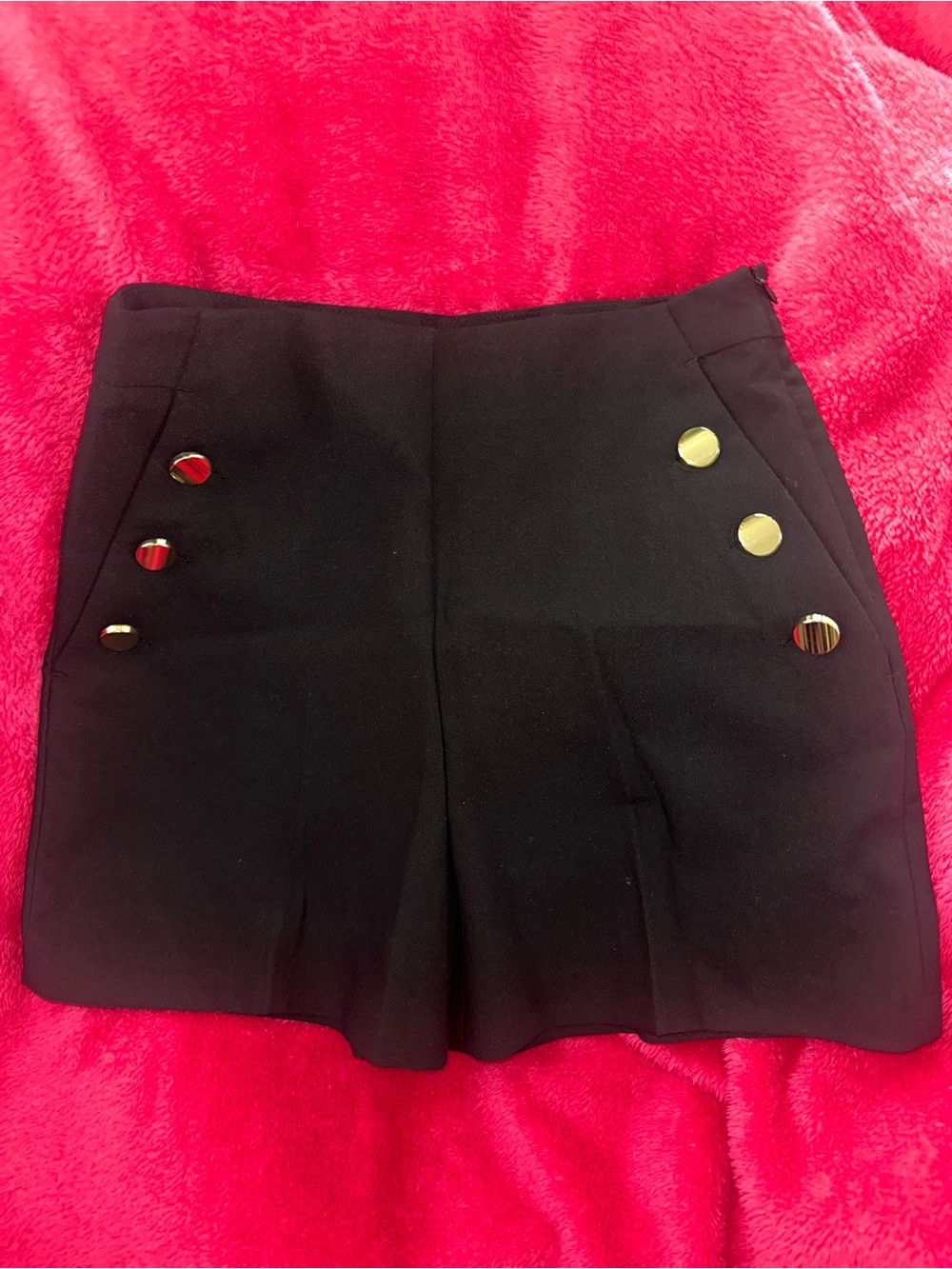 Zara Black High-Waist Shorts with Gold Buttons